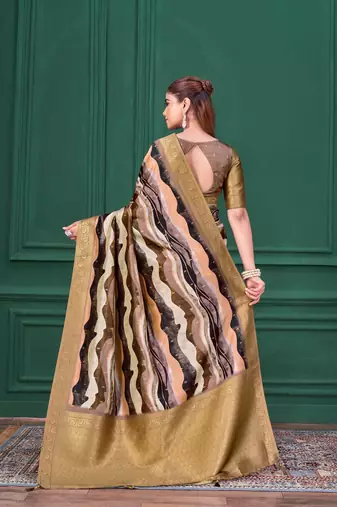 Lilac purple tussar silk blend woven printed saree