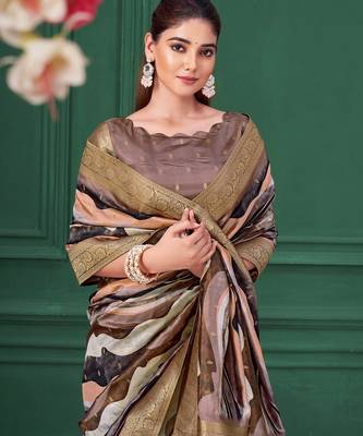 Lilac purple tussar silk blend woven printed saree 3