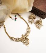 Gold plated gaj necklace set with white hydra beads