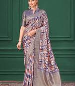 Purple tussar silk blend woven printed saree