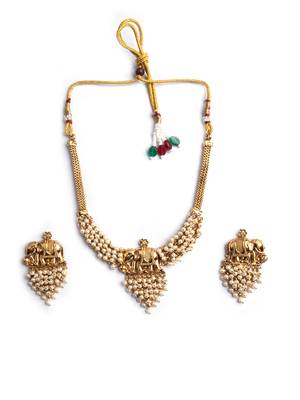 Gold plated gaj necklace set with white hydra beads 3