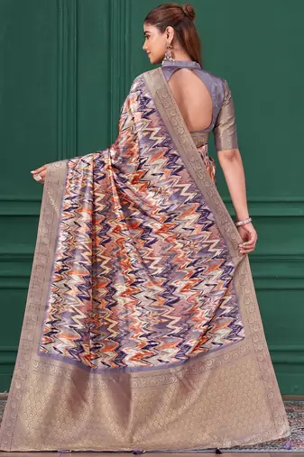 Purple tussar silk blend woven printed saree