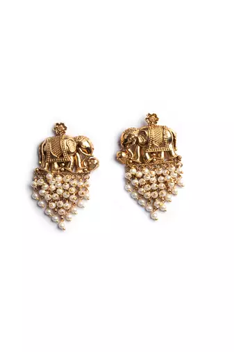 Gold plated gaj necklace set with white hydra beads
