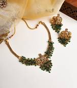 Gold plated gaj necklace set with green hydra beads