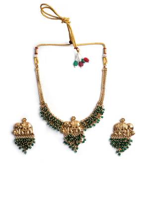 Gold plated gaj necklace set with green hydra beads 3