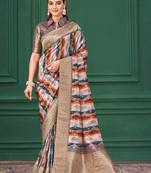 Lilac purple tussar silk blend woven printed saree