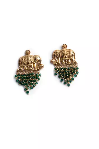 Gold plated gaj necklace set with green hydra beads