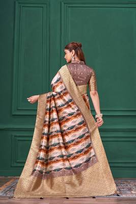 Lilac purple tussar silk blend woven printed saree 2