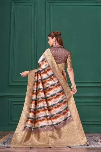 Lilac purple tussar silk blend woven printed saree