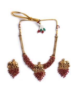 Gold plated gaj necklace set with red hydra beads 3