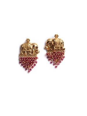 Gold plated gaj necklace set with red hydra beads 4