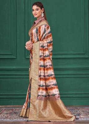 Lilac purple tussar silk blend woven printed saree 4