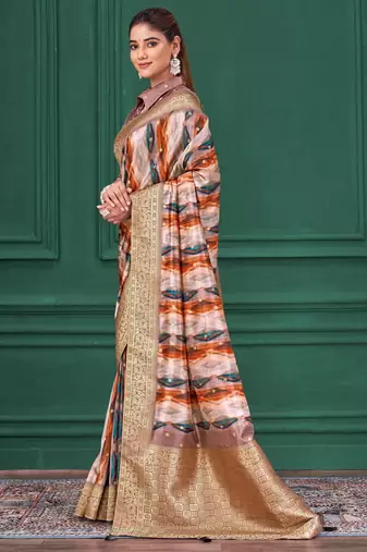 Lilac purple tussar silk blend woven printed saree