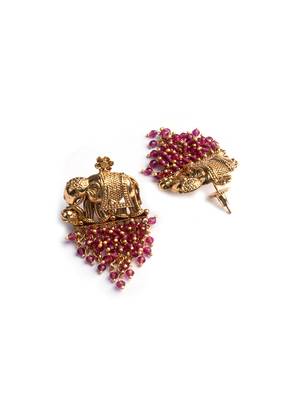 Gold plated gaj necklace set with red hydra beads 5