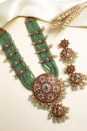 Green beads kemp bridal jewelry set
