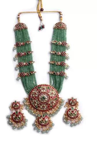 Green beads kemp bridal jewelry set