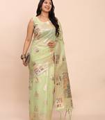 Pista linen cotton woven saree