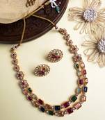 Multicolor kemp studded double line necklace set