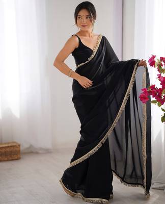 Black satin saree 1