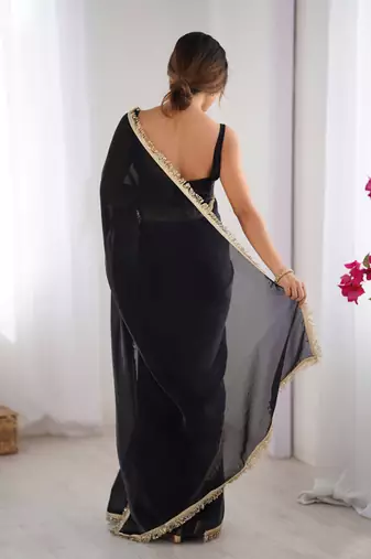Black satin saree