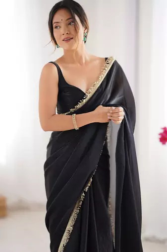 Black satin saree
