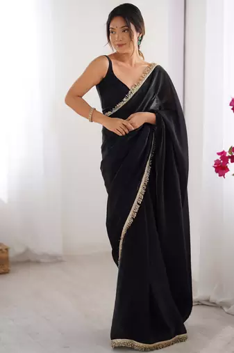 Black satin saree