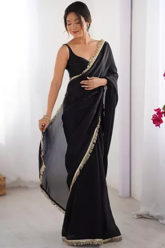 Black satin saree