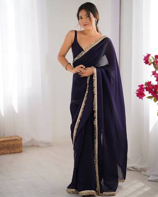 Purple satin saree 1