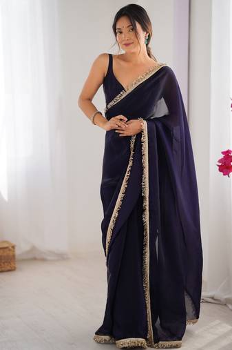Purple fendy satin saree