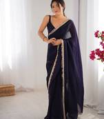 Purple fendy satin saree