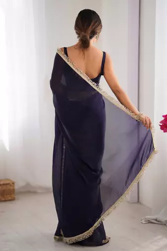 Purple satin saree