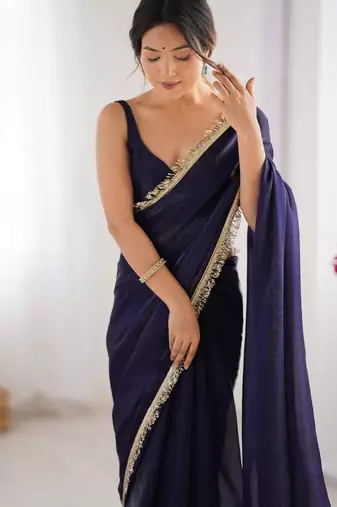 Purple satin saree