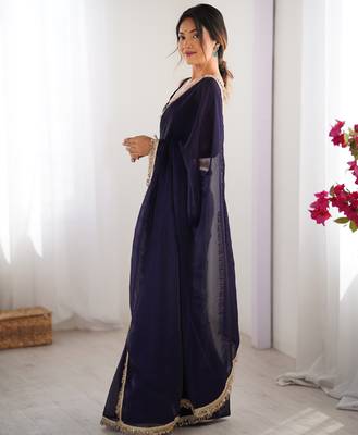 Purple satin saree 5