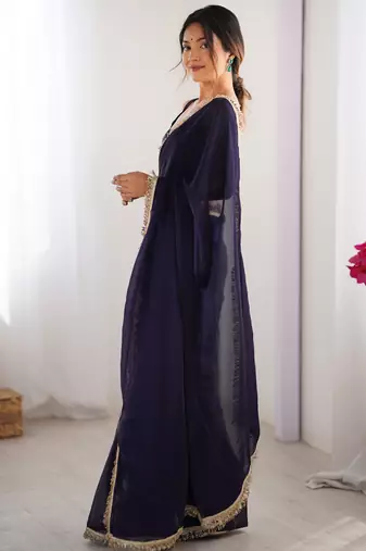 Purple satin saree