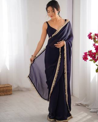 Purple satin saree 6