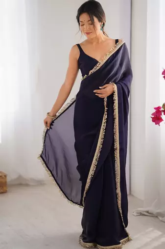 Purple satin saree