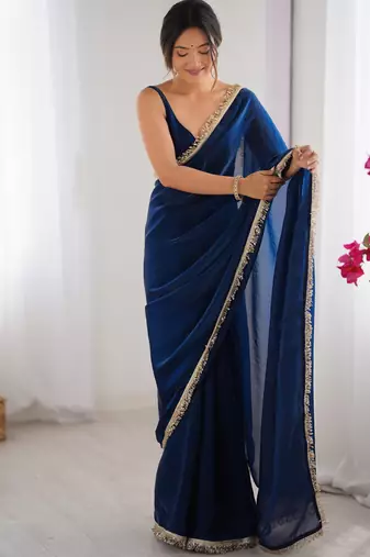 Blue fendy satin saree