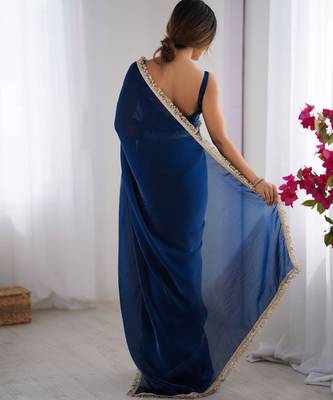 Blue satin saree 3