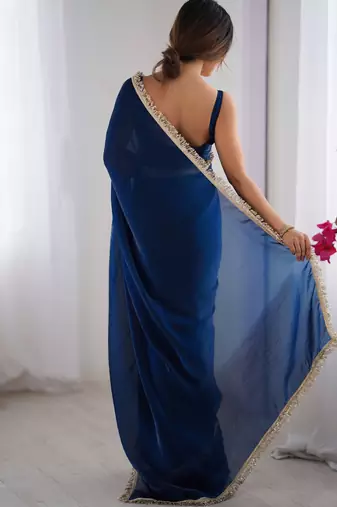 Blue satin saree