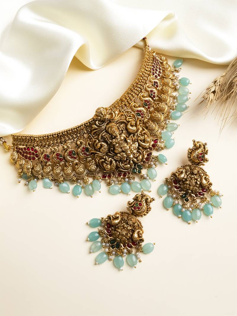 Gold plated laxmi choker set