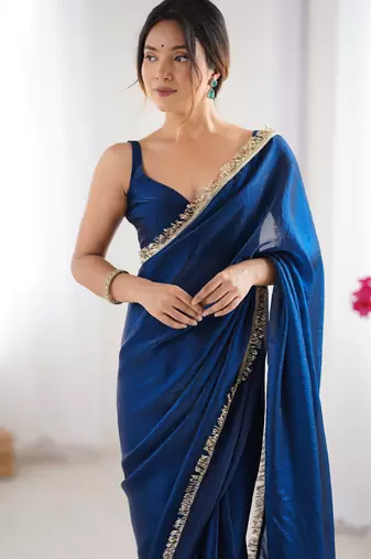 Blue satin saree