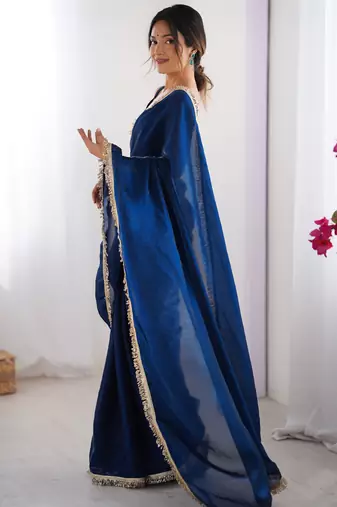 Blue satin saree