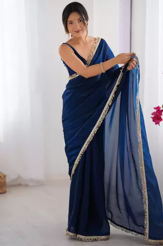 Blue satin saree