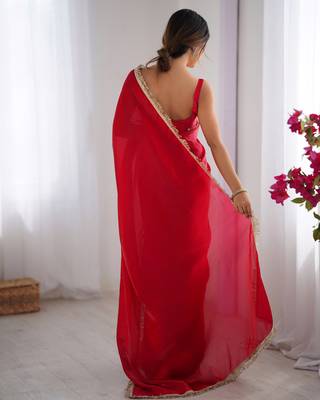 Red satin saree 4