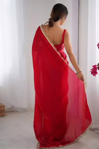 Red fendy satin saree