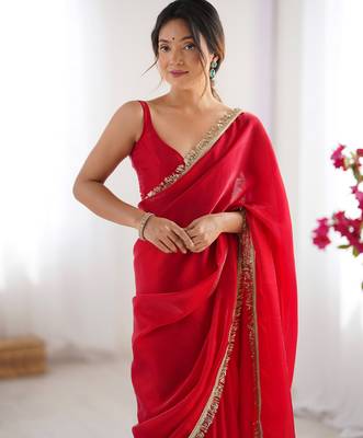 Red satin saree 5