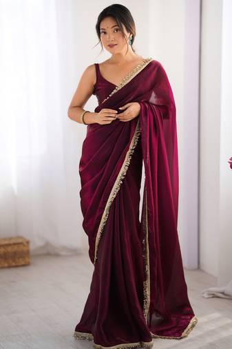 Wine fendy satin saree