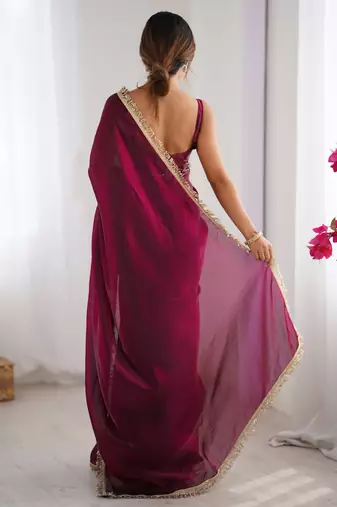 Wine satin saree
