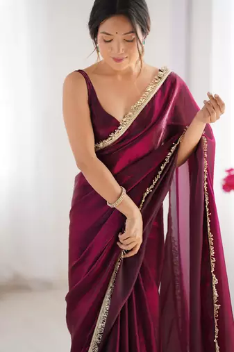 Wine satin saree