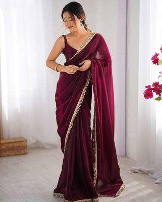 Wine satin saree 5